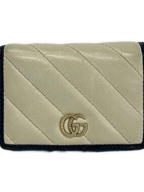 GUCCI GG Marmont 573811 Cream Dark Navy Leather Bifold Wallet